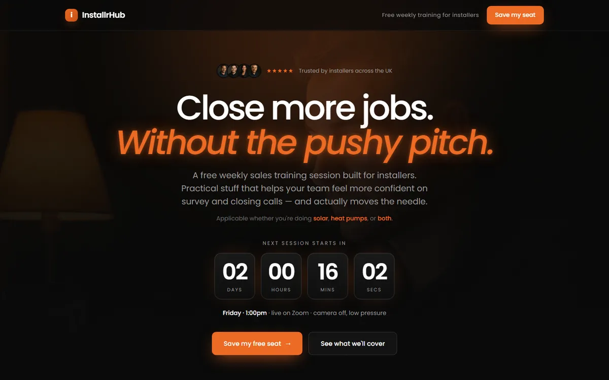 Webinar funnel with live countdown